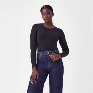 SPANX Black Long-Sleeve Scoop-Neck Bodysuit